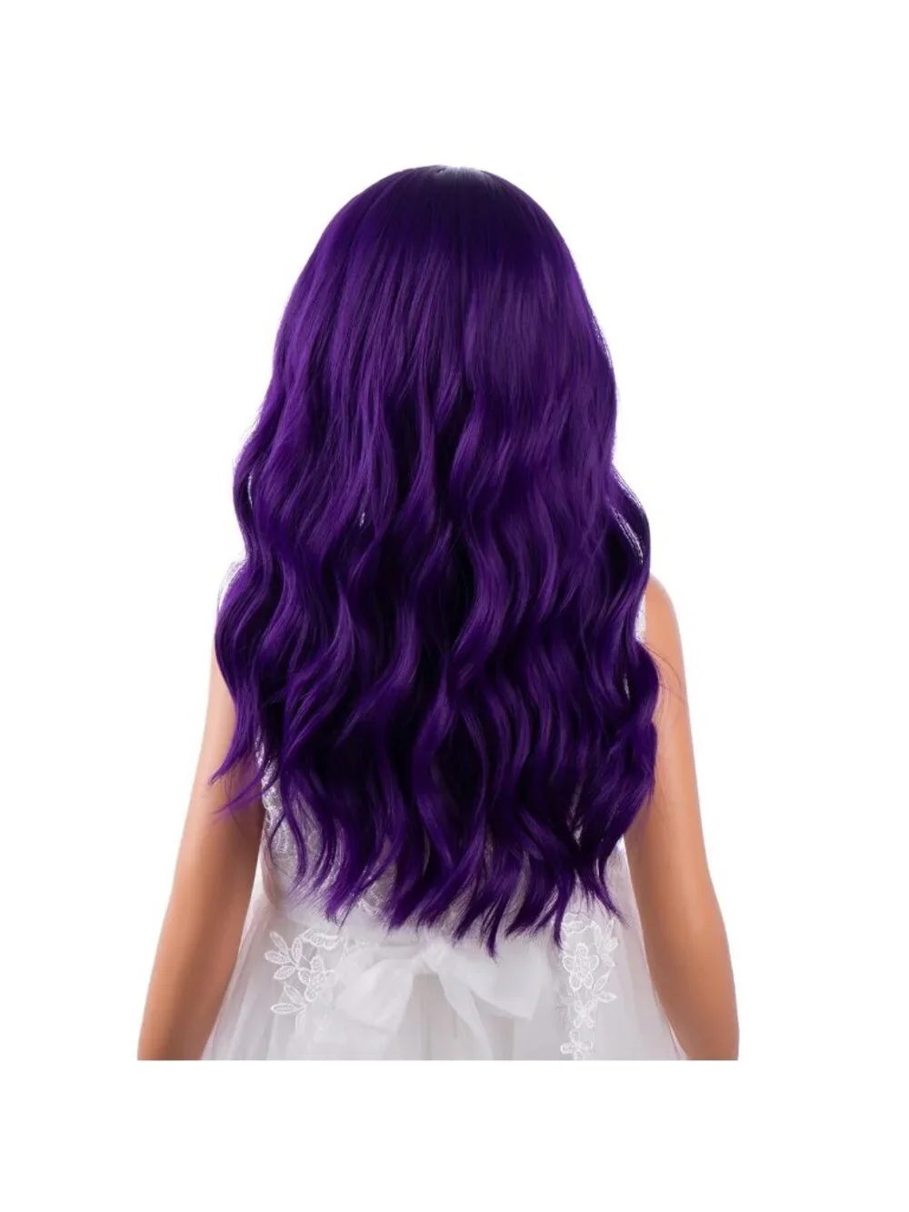 Women's Dark Purple Long Wavy Wig For Girls Wavy Curly Synthetic Halloween Hair